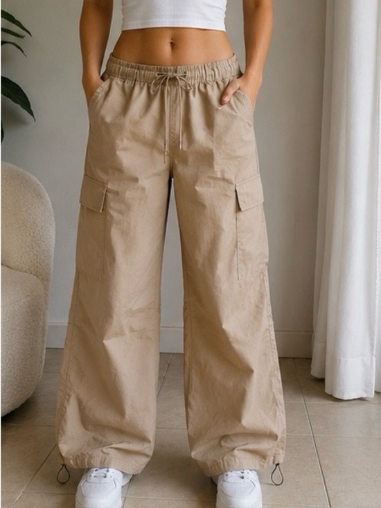 SHEIN Pants - Beige Low Rise Cargo Baggy Pants Windbreaker Style